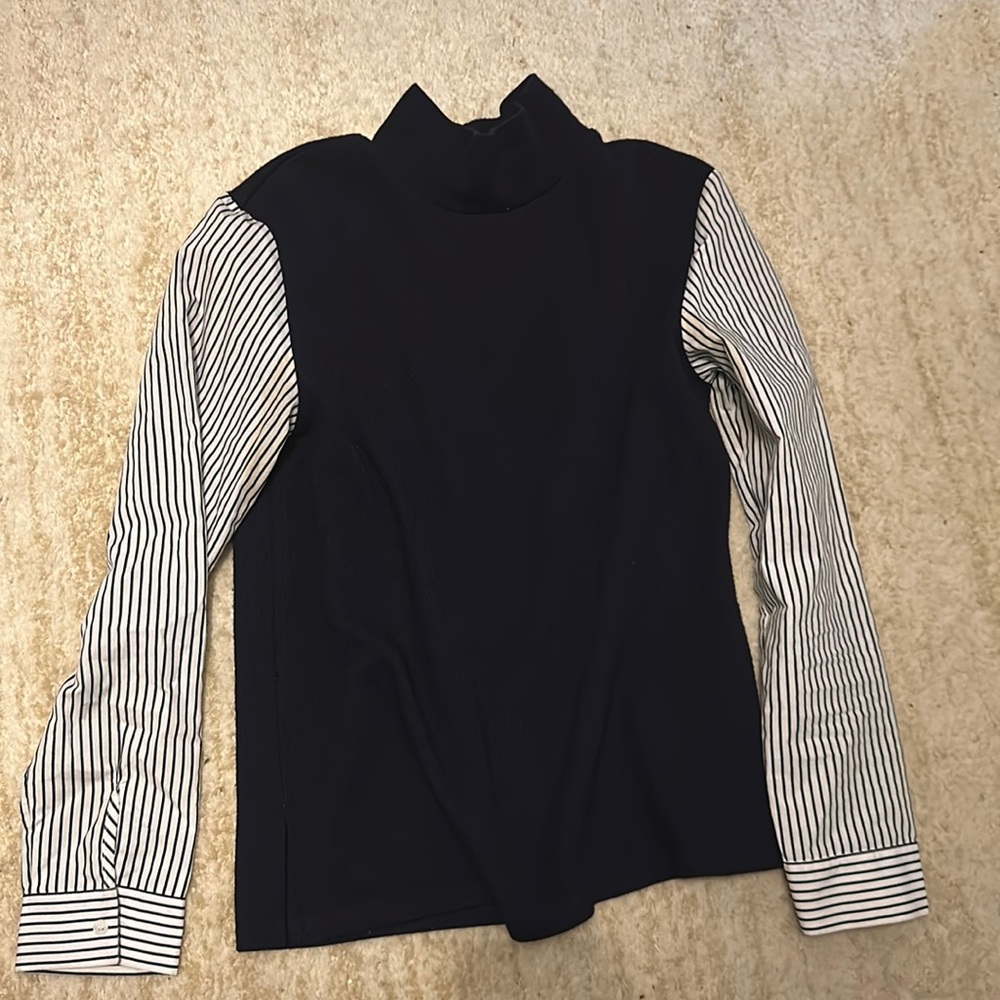 Korean mock neck sweater with woven sleeves
